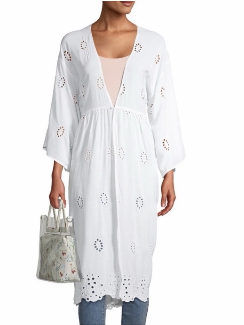 Embroidered Eyelet Kimono Cardigan/Duster lightweight boho Beach coverup 2XL 3XL